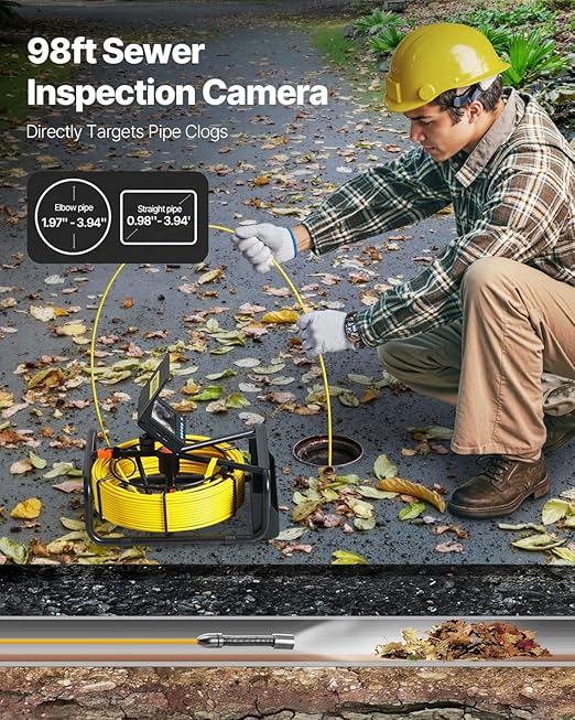 VEVOR Sewer Camera, 98.4 ft/30 m, 4.3" Pipe Drain Inspection Camera with DVR Function and LED Lights, Waterproof IP68 Borescope, Industrial Endoscope for Home Wall Duct Drain Pipe Plumbing