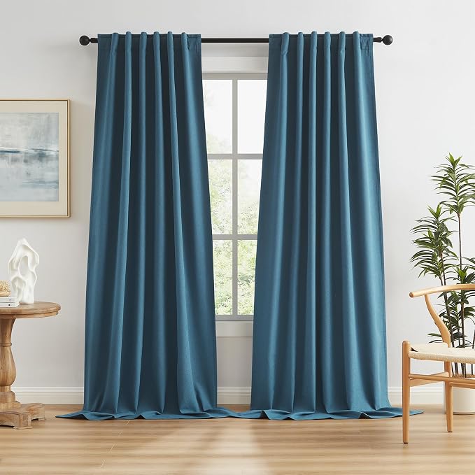 108 Inch Linen Blackout Curtains 2 Panels, Rod Pocket/Back Tab/Hook Belt Full by KEQIAOSUOCAI