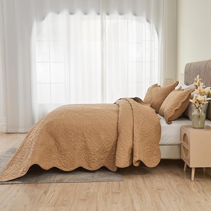 Kingnex Oversized King Bedspreads 128x120 Khaki | Lightweight, Extra Wide Quilt - Image 5