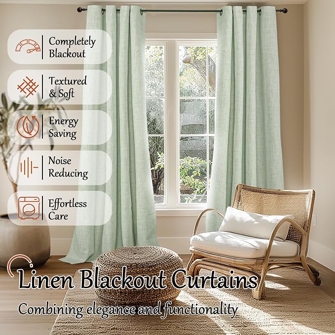 Sage Linen Blackout Curtains for Bedroom - Image 2