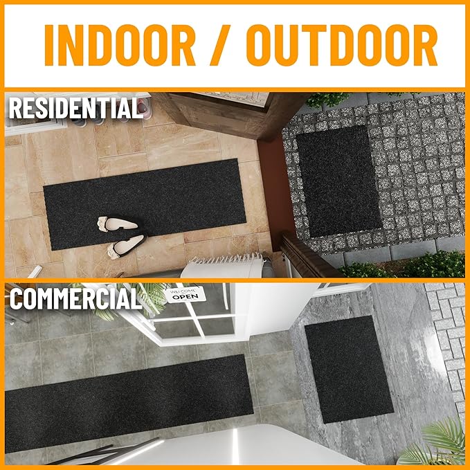 Ottomanson Commercial Scrape Rib Entry Mat – Heavy Duty Ribbed Floor Mat for High Traffic – Non Slip Rubber Back, Waterproof – Indoor Outdoor Use for Offices, Schools, Lobbies, 2'7" x 42', Black