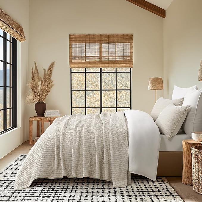 100% Cotton Cross Stitch 3-Piece Quilt Set, Flax Beige | 100% Cotton, Elegant - Image 5