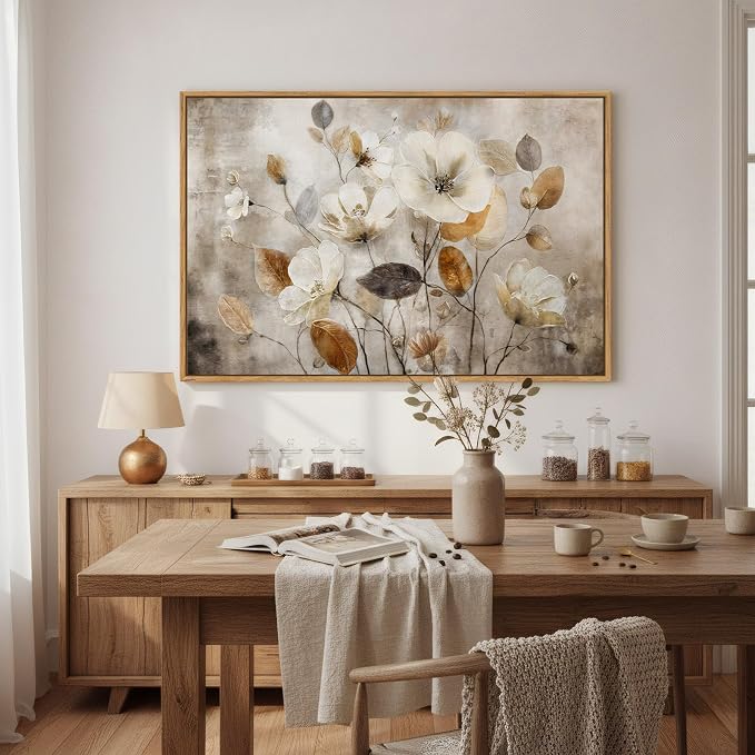 Framed Vintage Neutral Floral Botanical Wall Art - Image 4