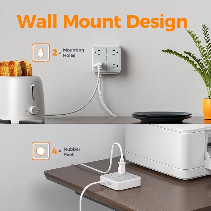 TESSAN Surge Protector Flat Extension Cord 15Ft, Flat Plug Power Strip | 4 - Image 6
