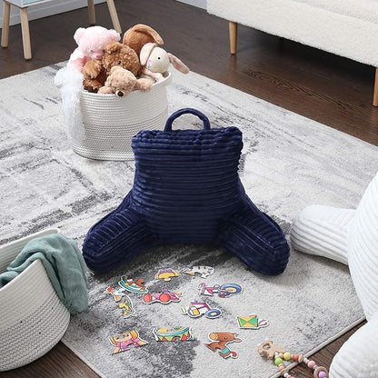 Nestl Reading Pillow for Kids & Teens with Shredded Memory Foam, Luxe Cut Plush Backrest Pillows for Reading and Gaming, for use on Couch, Bed, Floor, Adjustable Support with Washable Cover Navy Blue