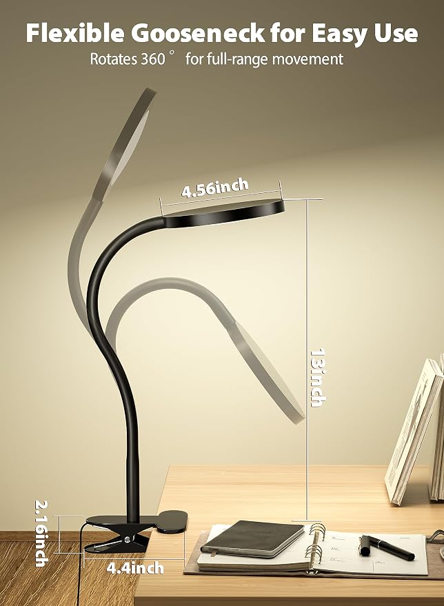 Black Clip On Reading Light, 450LM Book Light, 3 Modes Stepless Dim | CRI95 - Image 4
