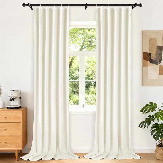 Etherealveil Birch White Pinch Pleated Blackout Curtains 2 Panels 40"x108" | by Etherealveil