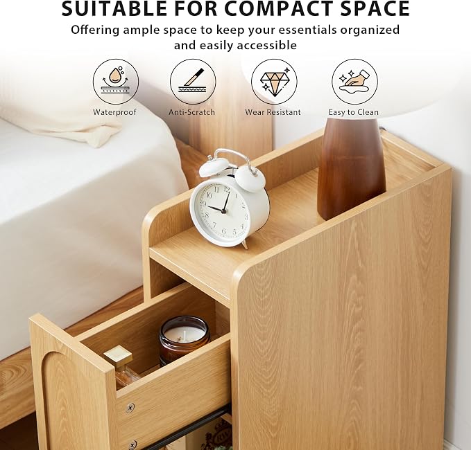 Narrow Nightstands Set of 2, Slim Bedside Tables - Image 3