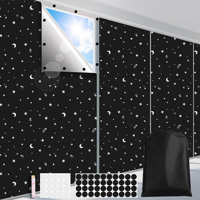 FADOTY 100% Blackout Curtains, No Drill, Sun Heat Light Blocker by FADOTY