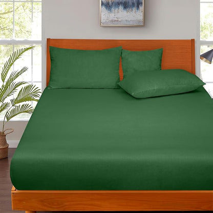 ROYALE LINENS 300 Thread Count 100% Long Staple Combed Cotton Fitted Sheet Twin - Super Soft Deep Pocket Bottom Sheet - Fitted Sheets Only - Elastic Sheets (Twin, Hunter Green)
