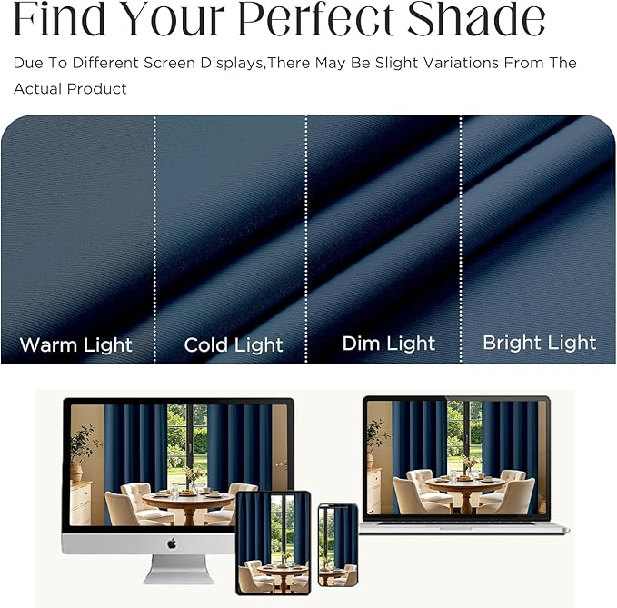CUCRAF Navy Blue Blackout Curtains 108 inch Length 2 Panels Set, Rod Pocket - Image 4