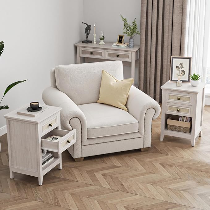 RoyalCraft Boho Nightstand Set of 2, Tall Bedside Table - Image 9