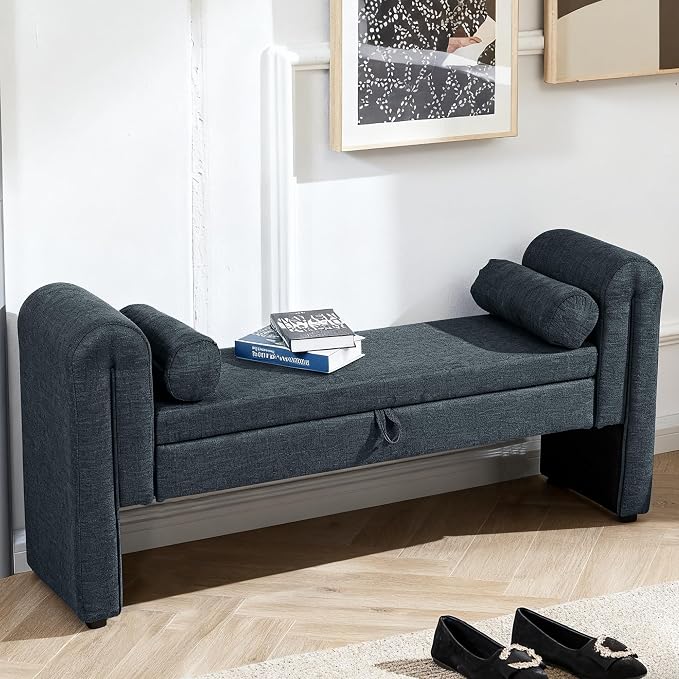 61" Velvet End of Bed Bench, Upholstered Seat - Image 6