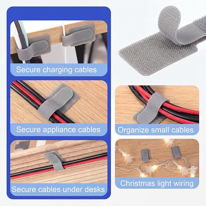 100 Pcs Hook and Loop Cable Straps, Cable Management Under Desk, Residue-Free - Image 5