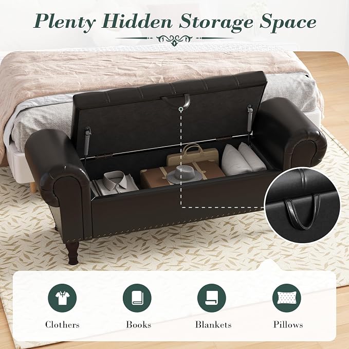 Apicizon 50" Bench with Storage, Upholstered Tufted Button Bedroom Bench with - Image 4