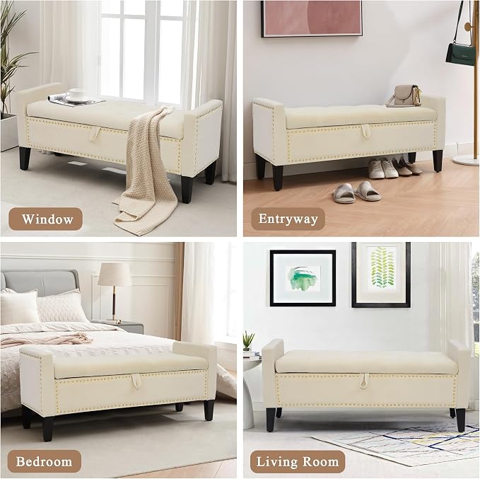 Velvet Ottoman with Storage, Modern Storage Bench - Image 6