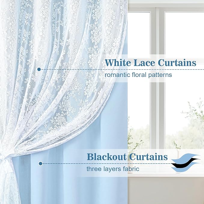 Yinhua Blue Curtains for Living Room Blackout Curtains for Bedroom 84 Inches - Image 2