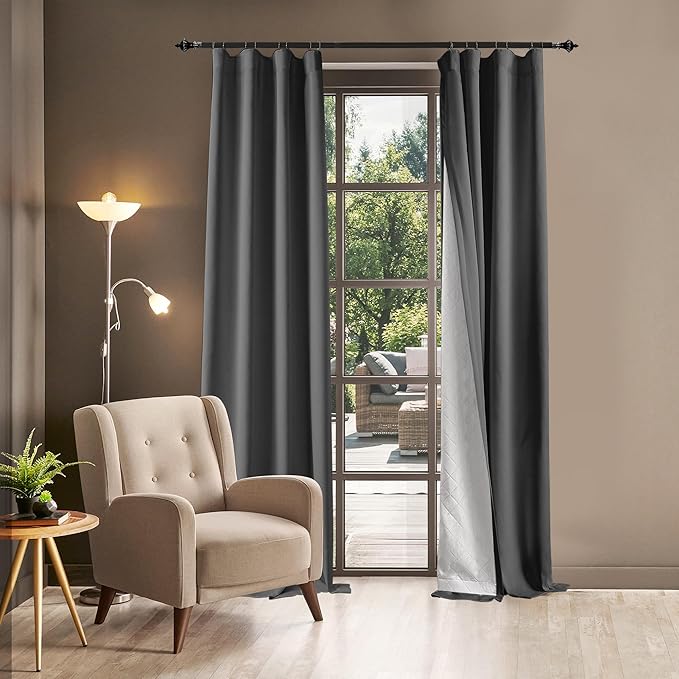 3-in-1 100% Blackout Curtains 120 Inches Long, Thermal Insulation, Soundproof Back Tab Drapes for Bedroom Living Room Sliding Glass Door, with Pin Hooks, Grey 50x120 Inch 1 Panel