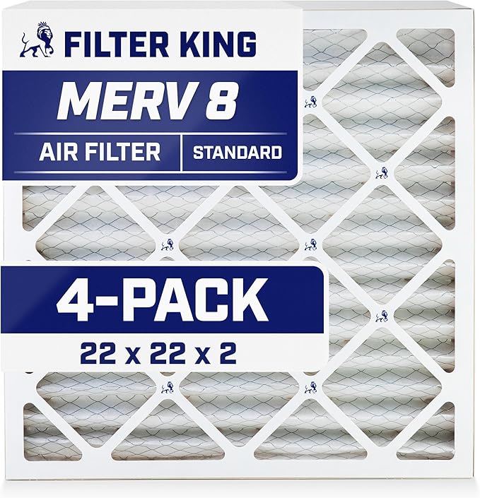 Filter King 22x22x2 Air Filter | 4-PACK | MERV 8 HVAC Pleated A/C Furnace Filters | MADE IN USA | Actual Size: 22 x 22 x 1.75"