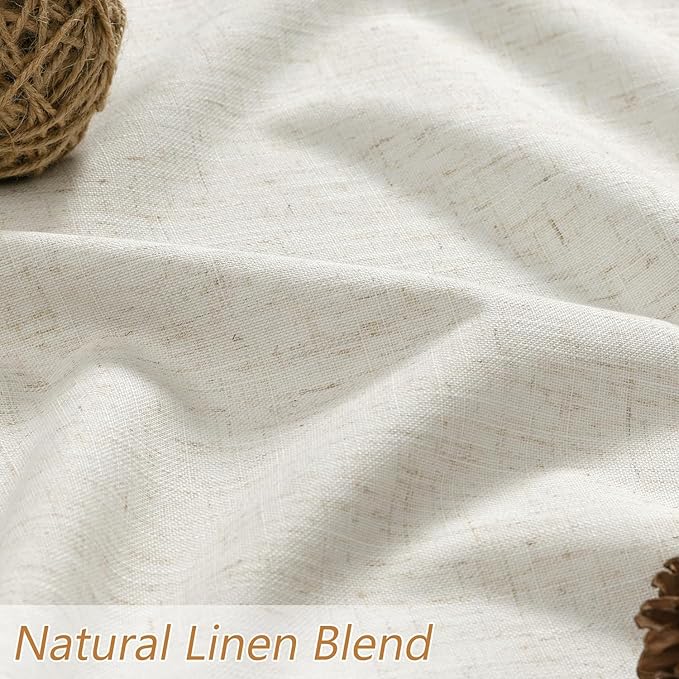100% Blackout Linen Curtains for Bedroom 82 Inches Long Natural Cream Black Out - Image 3
