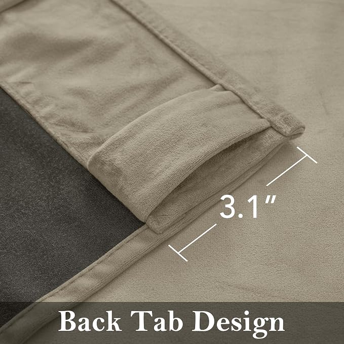 Back Tab Beige Curtains for Bedroom, W52 x L90 inches, 2 Panels | Soft Heavy - Image 2
