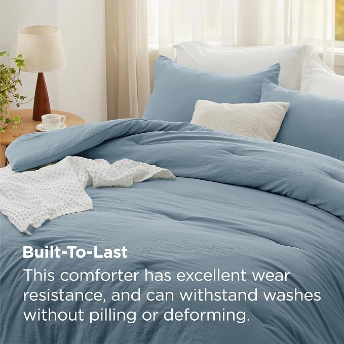 Bedsure Oversized King Comforter Set, Dusty Blue Soft Prewashed Bedding - Image 3