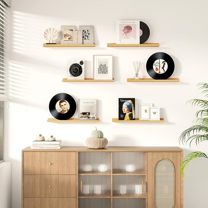 Floating Picture Ledge Shelves Set of 2, 16 Inch Solid Wood Wall Shelves - Image 2