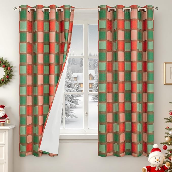 Red Green Plaid Blackout Curtains by Lajode