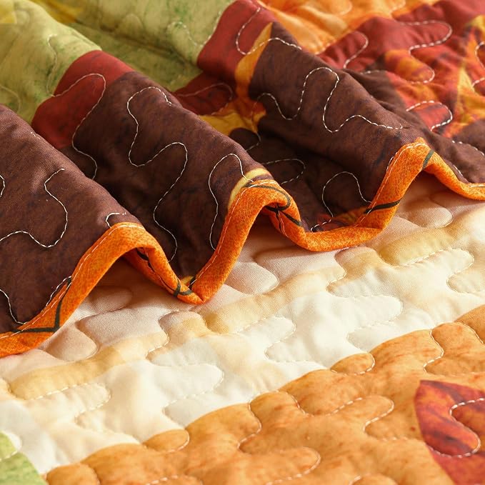 Yiran Happy Thanksgiving Harvest Fall Quilt Set King Size | Pumpkin Maple - Image 9