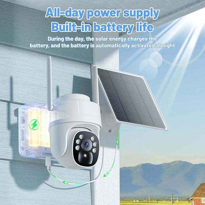 KKB 4G LTE Cellular Solar Security Cameras Wireless Outdoor, No WiFi Security Camera Built-in SIM Card, Unlimited Data, 2K HD Cam Color Night Vision, 355° Live View, PIR Motion Sensor, 2-Way Audio
