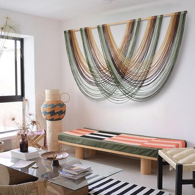 Macrame Wall Hanging Large Boho Wall Decor Yarn Wall Art Tapestry 57"W*31"L | - Image 4