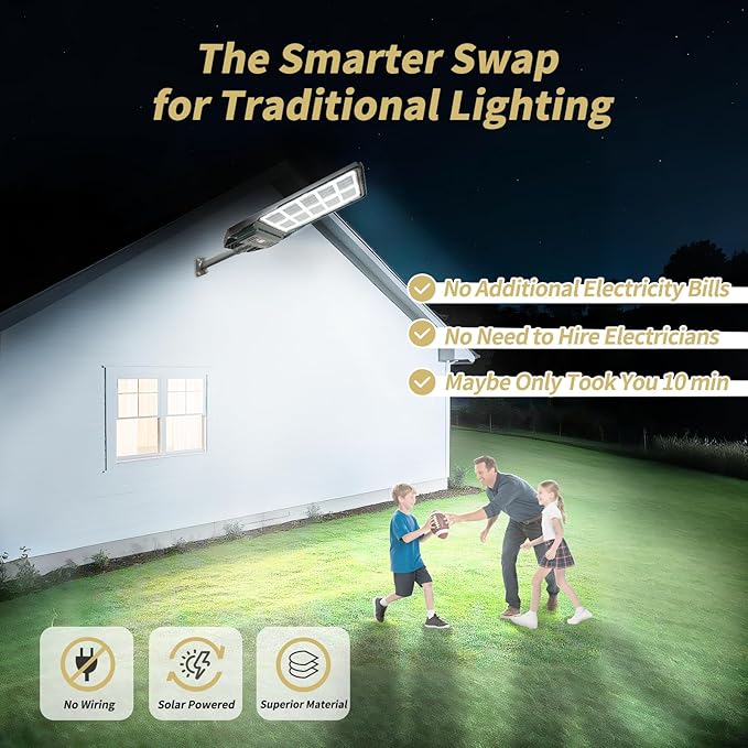 Locontifni 3000W Solar Street Light Outdoor with Motion Sensor & Remote, Super Bright Waterproof Dusk to Dawn LED Floodlight for Driveway, Yard, Parking Lot, Dual-Sided Solar Panel