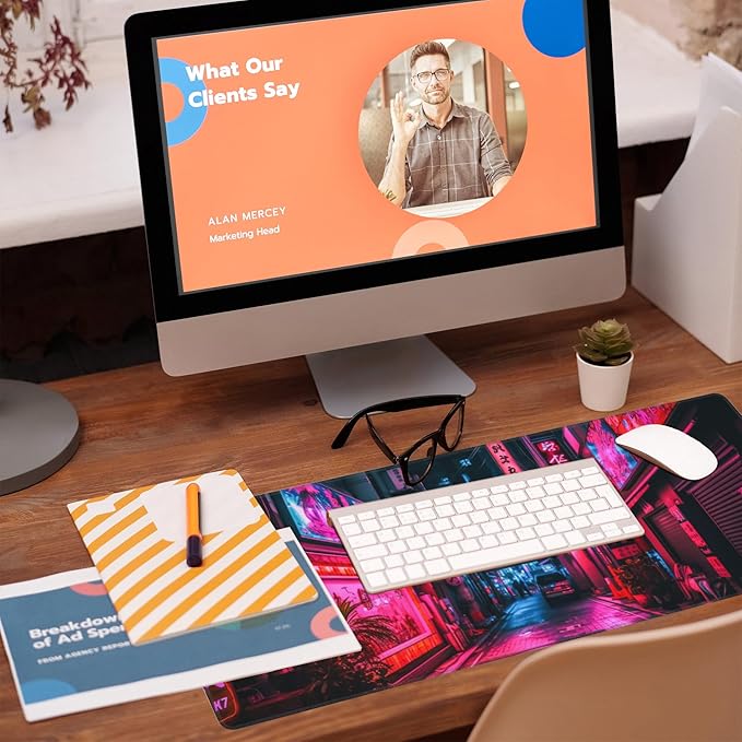 Eflxamz Desk Mat,Japanese Anime Neon Street Desk Pad,Anime City Large Gaming Mouse Pad for Desk,Extended Big Computer Keyboard Mouse Pad with Non-Slip Base and Stitched Edge,31.5"x11.8"
