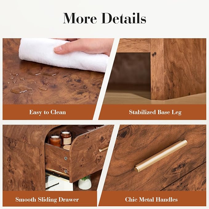 Night Stand 2-Drawer Nightstand 24" H Metal Handle Modern Sturdy Bedside Table - Image 6