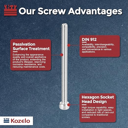 Kozelo 25pcs Socket Head Cap Screws - [M5-0.8 x 65mm] 304 Stainless Steel Allen Socket Drive for Electrical Motor 3D Printing Fan Engine Replacement Use, Silver