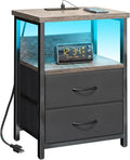 Fixwal Night Stand with Charging Station, Led Nightstand, 2 Fabric Drawers | by Fixwal