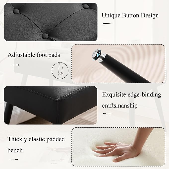 LOULENS Faux Leather Entryway Bench, Modern Upholstered Bench, Matte Black | - Image 4