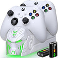 DINOSTRIKE Charger Station with 2x5520mWh Battery for Xbox One/Xbox Series X/S Controller, Rechargeable Controller Battery Pack with 4 Covers-White (Controllers Not Included)