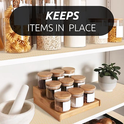 RAY STAR 12X120 Inch Shelf Liner for Kitchen Cabinets, Non-Adhesive Cabinet Liner Washable, PVC Drawer Liner for Dresser Non-Slip Bathroom (Yellow Circle)(4 Roll)