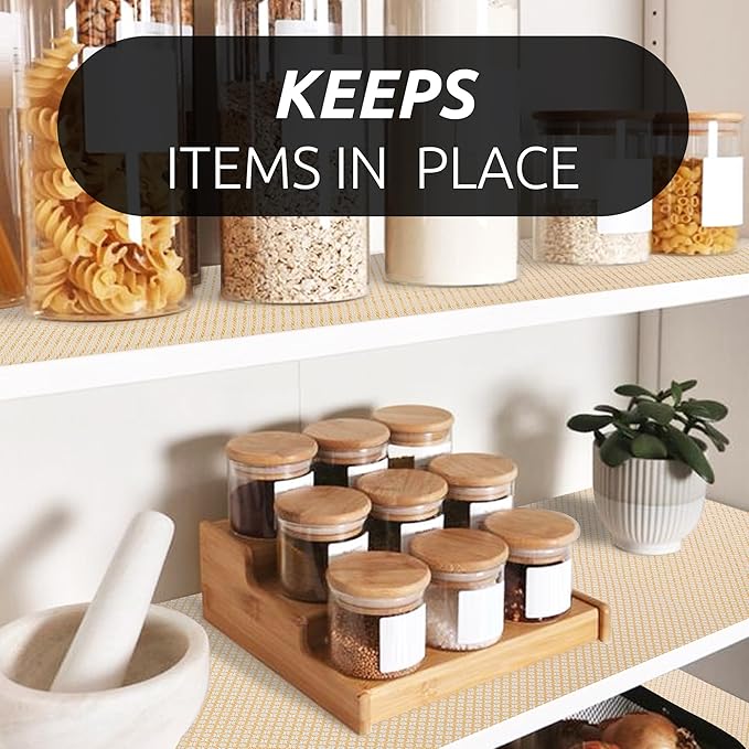 RAY STAR 18X96 Inch Shelf Liner for Kitchen Cabinets, Non-Adhesive Cabinet Liner Washable, PVC Drawer Liner for Dresser Non-Slip Bathroom (Yellow Circle)(5 Roll)