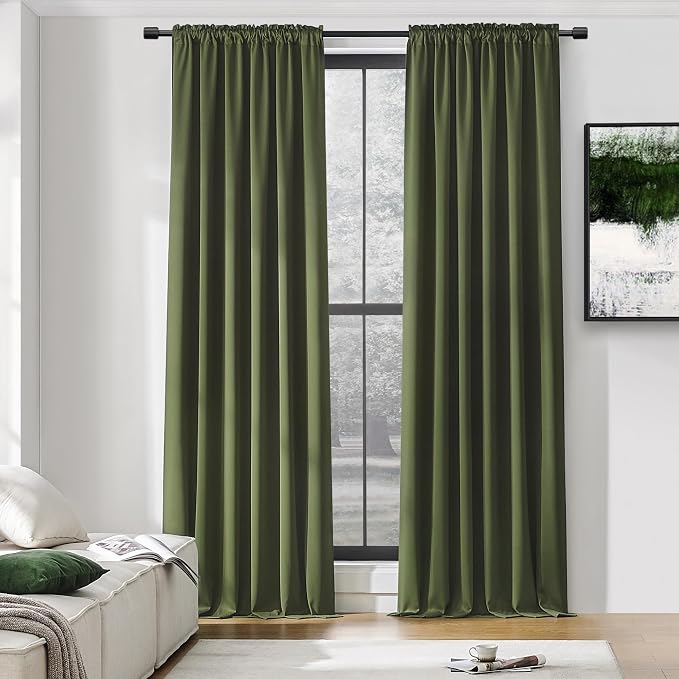 Olive Green Curtains 96 Inch Length by DONREN