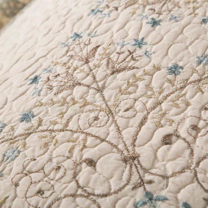 ROOMLIFE Quilt Set Queen Size 3D Floral Embroidery Pattern 3-Piece Cotton - Image 5