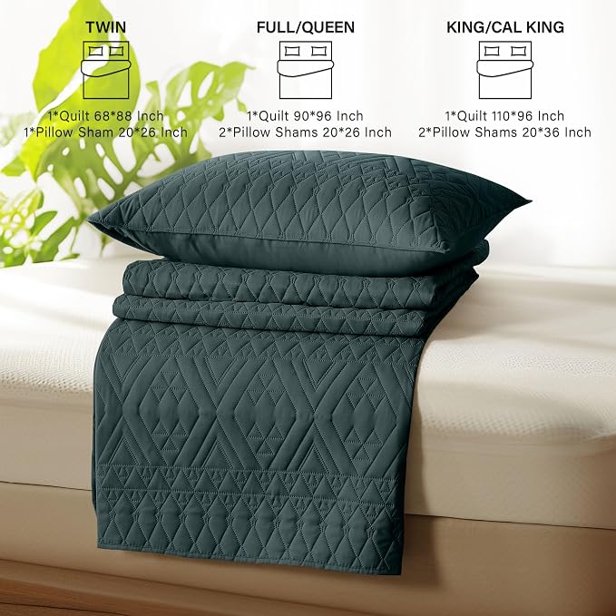 akkialla King/Cal King Size Quilt Bedding Set, Forest Green Lightweight - Image 7
