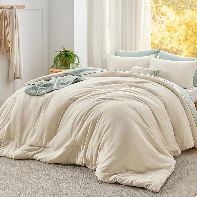 Bedsure Super King Comforter Set, Cream Soft Prewashed Bedding by Unknown