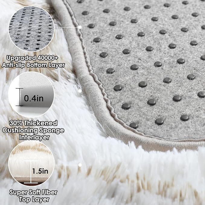 7x9 Area Rugs for Living Room Bedroom, Large Fluffy White and Beige Throw Rug - Image 5