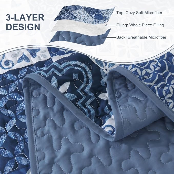 Dobuyly Quilt Set Queen Boho Plaid Patchwork Bedspreads Coverlet, Lightweight - Image 6