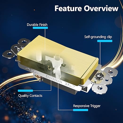 LIDER Brushed Gold Minimalist Design Decorator Switch, Frameless Paddle Wall Light Switch, On/Off Rocker Switch, Single Pole, Residential Grade, UL Listed, 3 Wire, 15A 120-277VAC