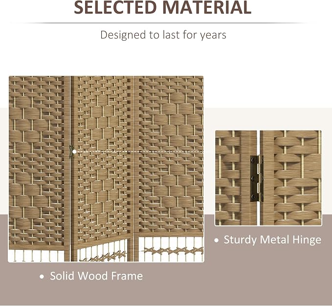 HOMCOM 4 Panel Room Divider, Folding Privacy Screen, Natural | Room Separator - Image 4
