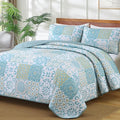 Dobuyly Patchwork Quilt Set King Size, Aqua Blue Boho Summer Bedspreads by Dobuyly