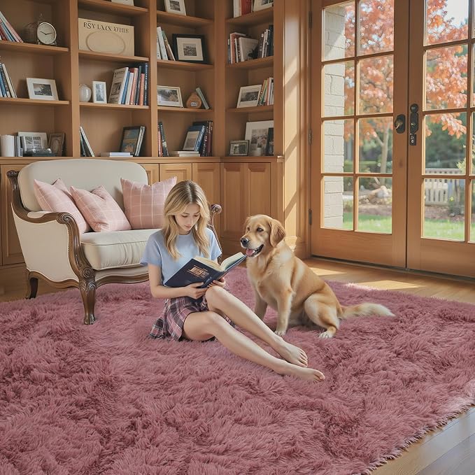 4x6 Area Rugs for Bedroom, Blush Soft Fluffy Shag Bedside Rugs | Non-Slip Floor - Image 5
